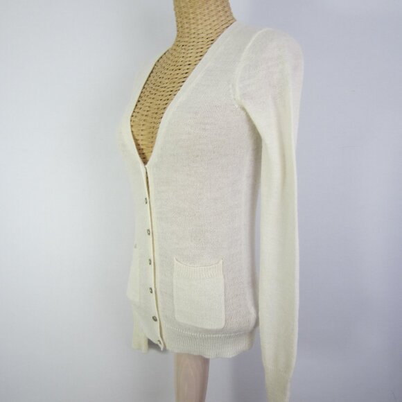 J Crew Women XXS Ivory LS Boyfriend Cardigan Sweater Rhinestone Buttons Alpaca - Picture 6 of 10